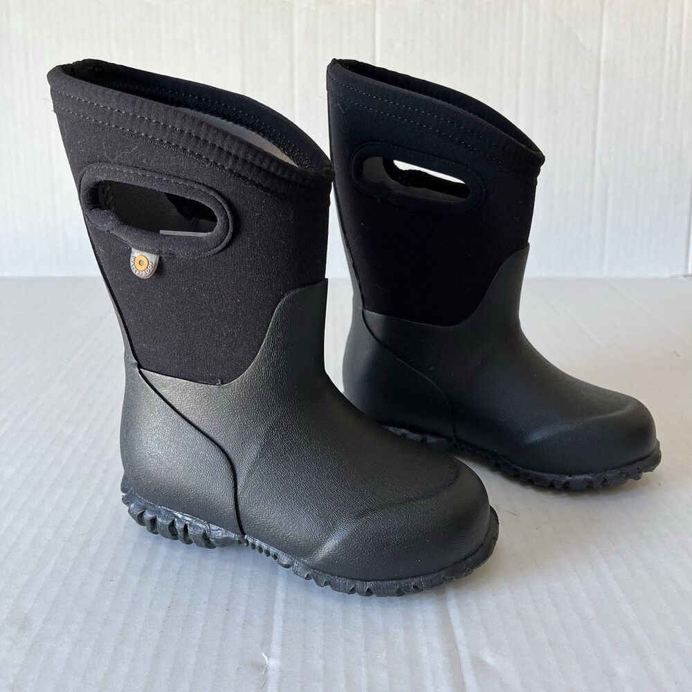 Bogs Little Kids York Solid Black Insulated Rain Boots Sz 8 Waterproof Snow Rain - Picture 2 of 13